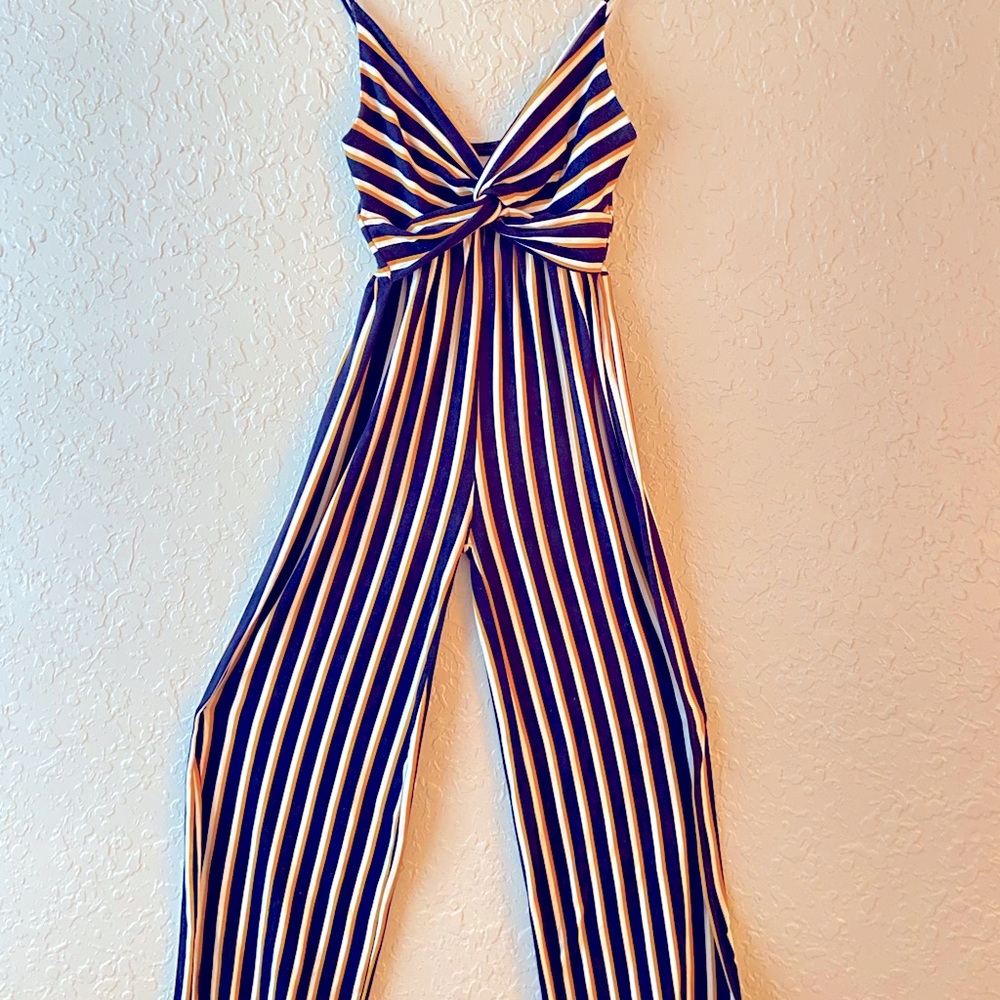 Shinestar Blue and Gold Striped Jumpsuit